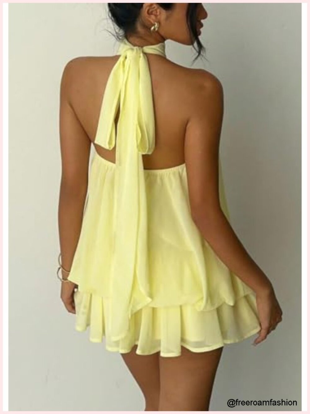Chiffon Halter Mini Dress Backless Ruffle Flowy Wedding Guest Cocktail Y2k - Picture 5 of 6